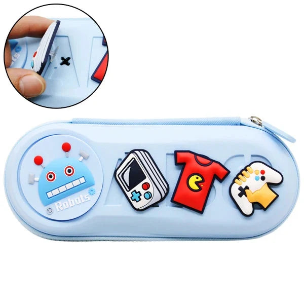 Shunde 9036 Robot Charm Plastic Pencil Pouch – Blue Cartoon Zipper Case for Kids