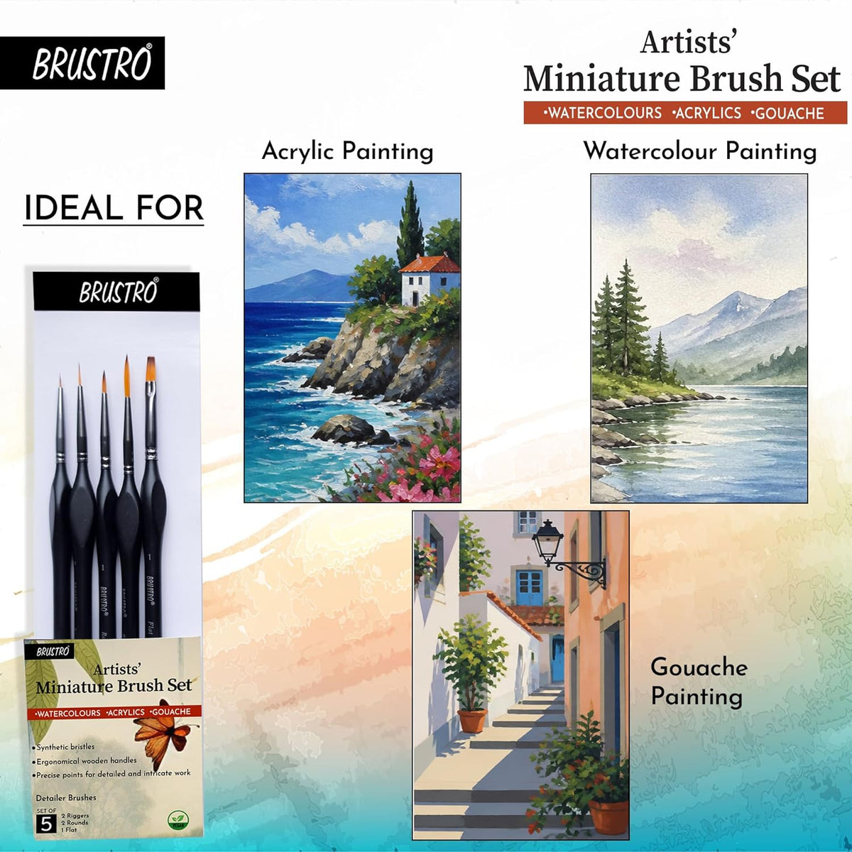 BRUSTRO Artists’ Miniature Precision Brushes - Set of 5