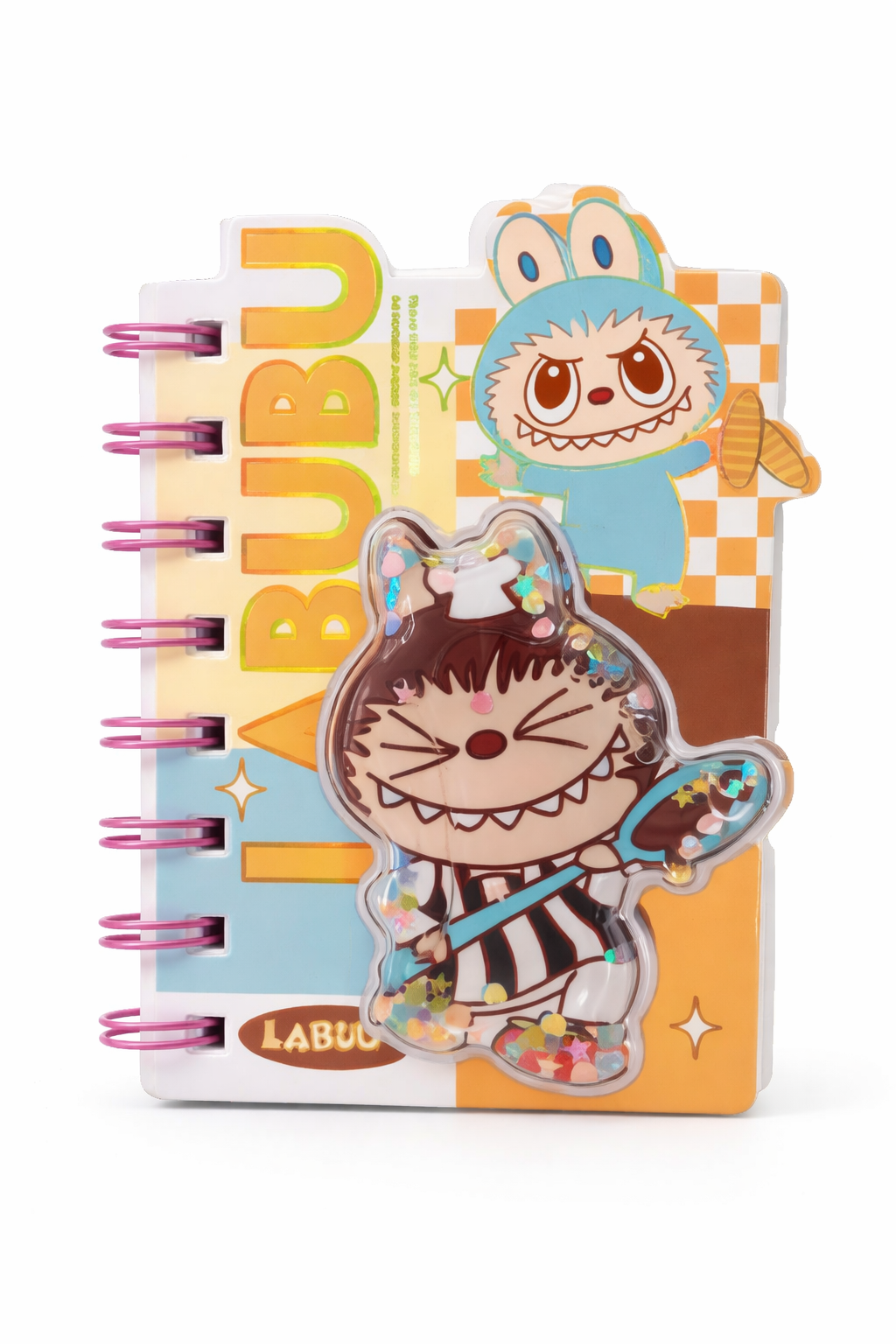 Labubu Cartoon Spiral Notebook with Glitter Cover for Kids