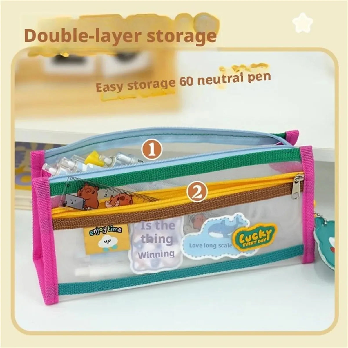 Cute Puppy Multi-Zip Pencil Pouch – Large Capacity Aesthetic Organizer Case for Kids