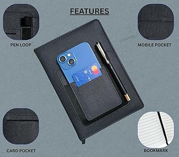 A5 Diary with Mobile Pocket & Card Holder Hardcover Organizer Notebook