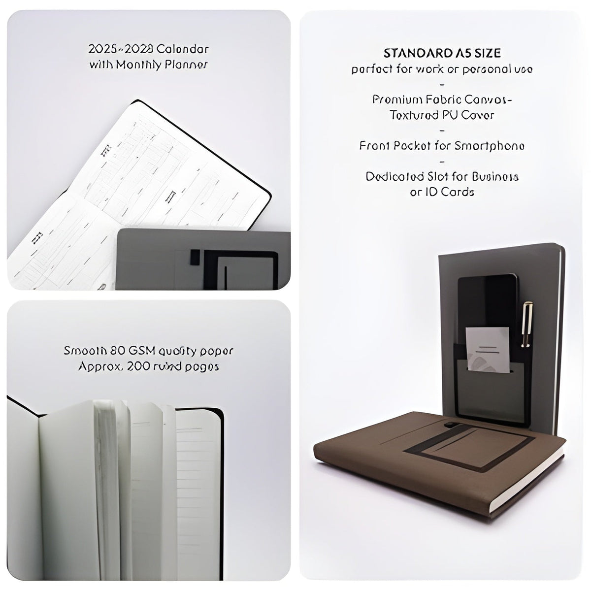 A5 Diary with Mobile Pocket & Card Holder Hardcover Organizer Notebook