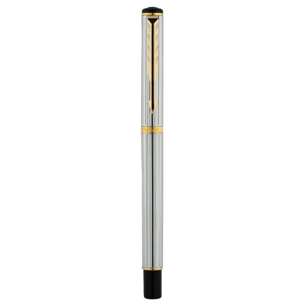 Parker Rialto Shiny Chrome Gold Trim Fountain Pen