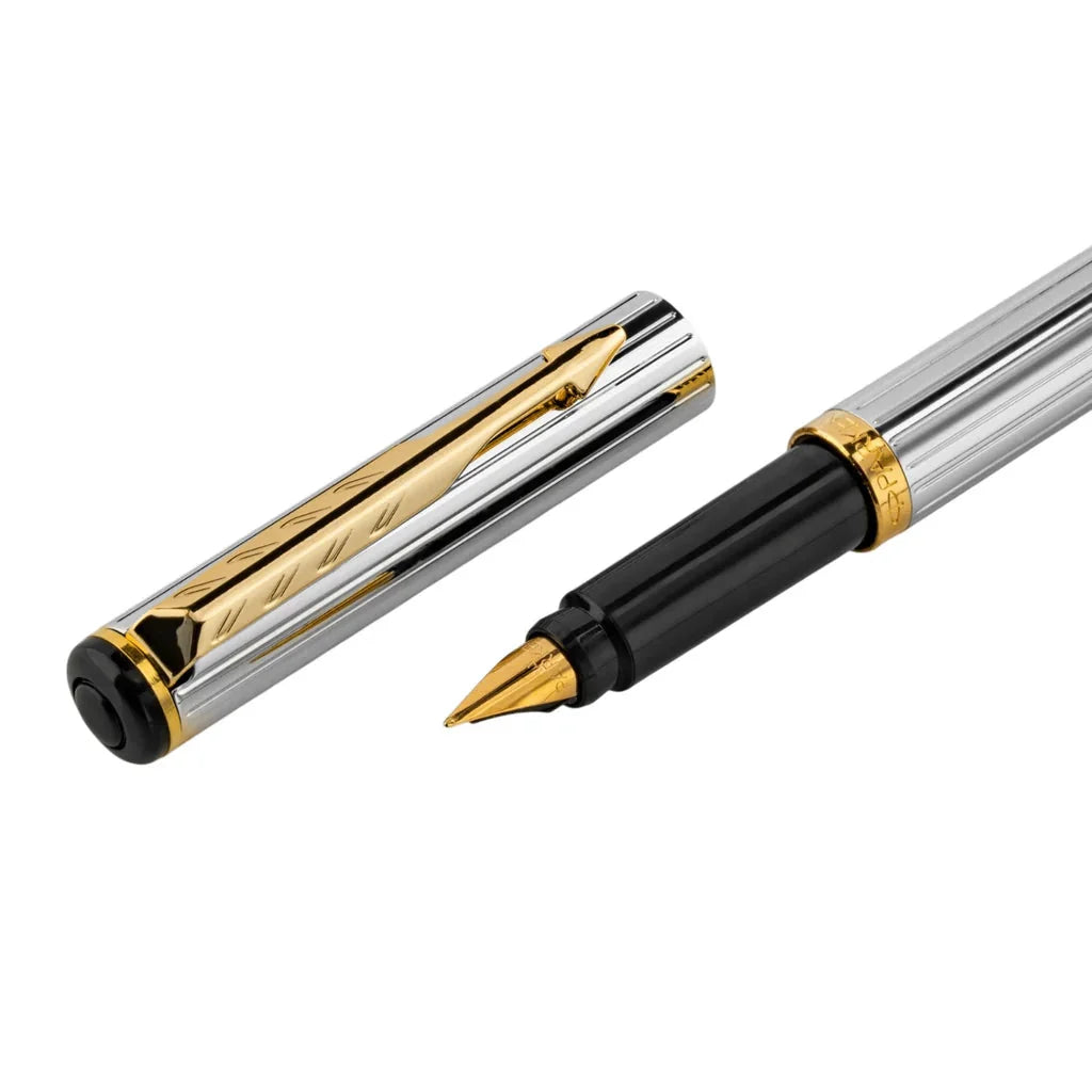 Parker Rialto Shiny Chrome Gold Trim Fountain Pen