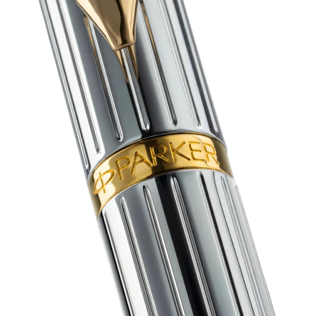 Parker Rialto Shiny Chrome Gold Trim Fountain Pen