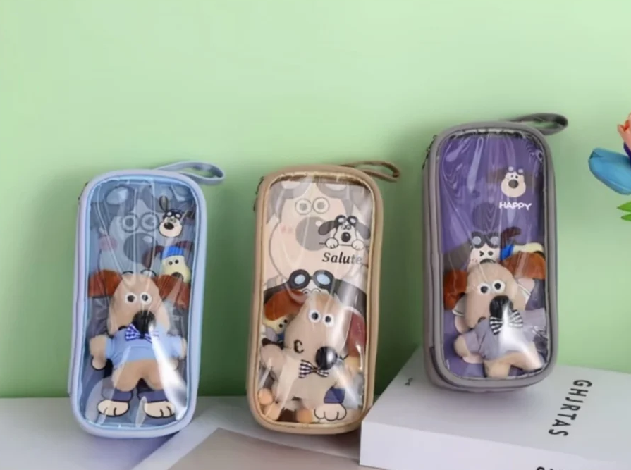 Cute Transparent Dog Pencil Pouch for Kids – Cartoon Large Capacity Zipper Case