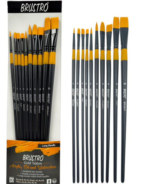 BRUSTRO Artists Gold Taklon Brushes Set of 10