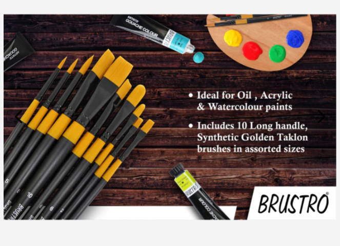 BRUSTRO Artists Gold Taklon Brushes Set of 10