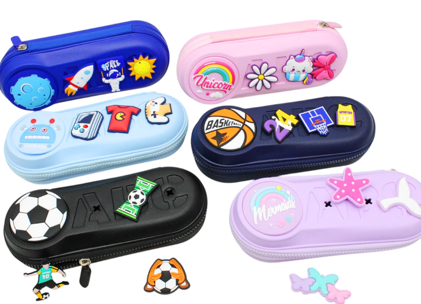 Shunde 9036 Robot Charm Plastic Pencil Pouch – Blue Cartoon Zipper Case for Kids