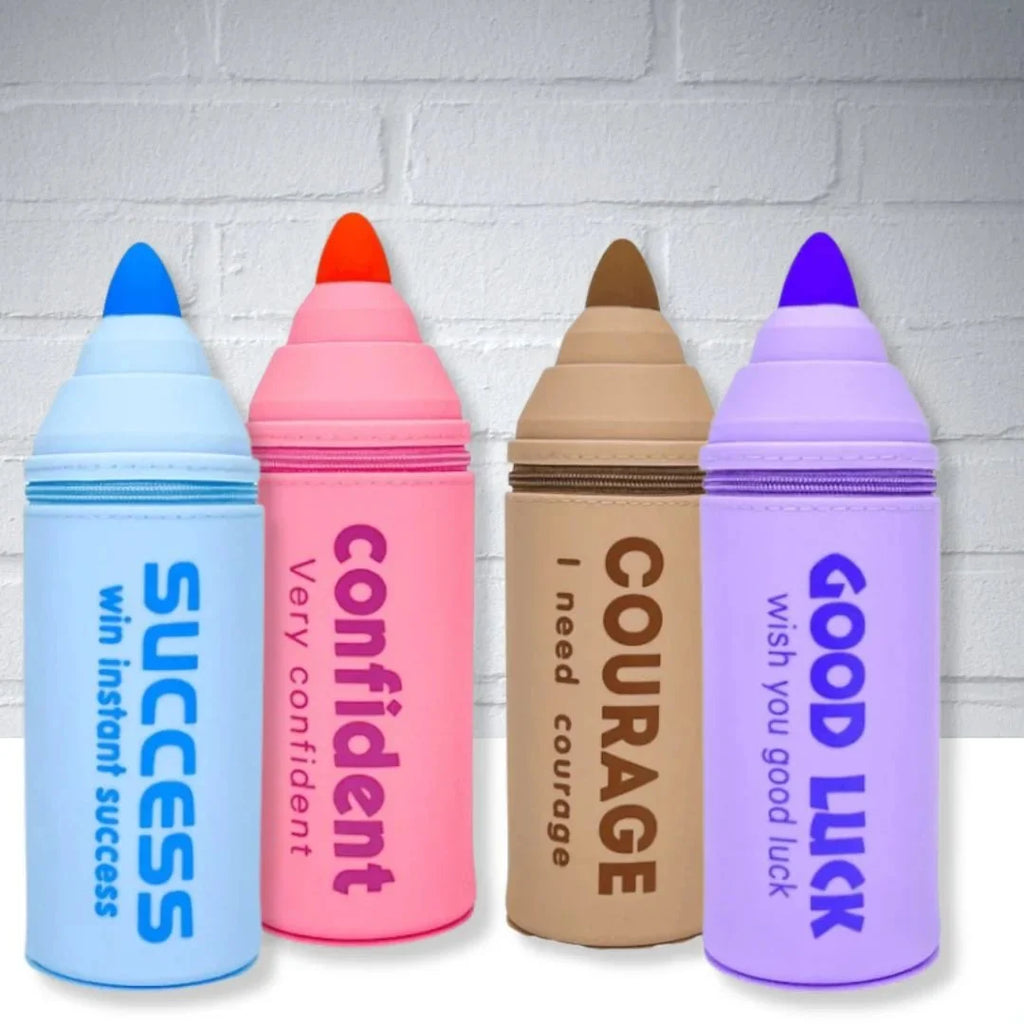 Sky Blue Silicone Pencil Pouch – Pencil Shape “Success” Design Multipurpose Zipper Case