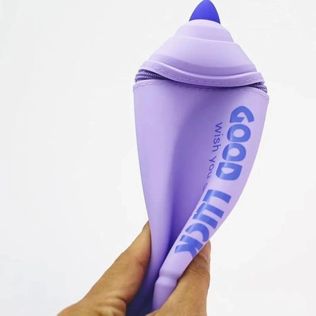 Sky Blue Silicone Pencil Pouch – Pencil Shape “Success” Design Multipurpose Zipper Case