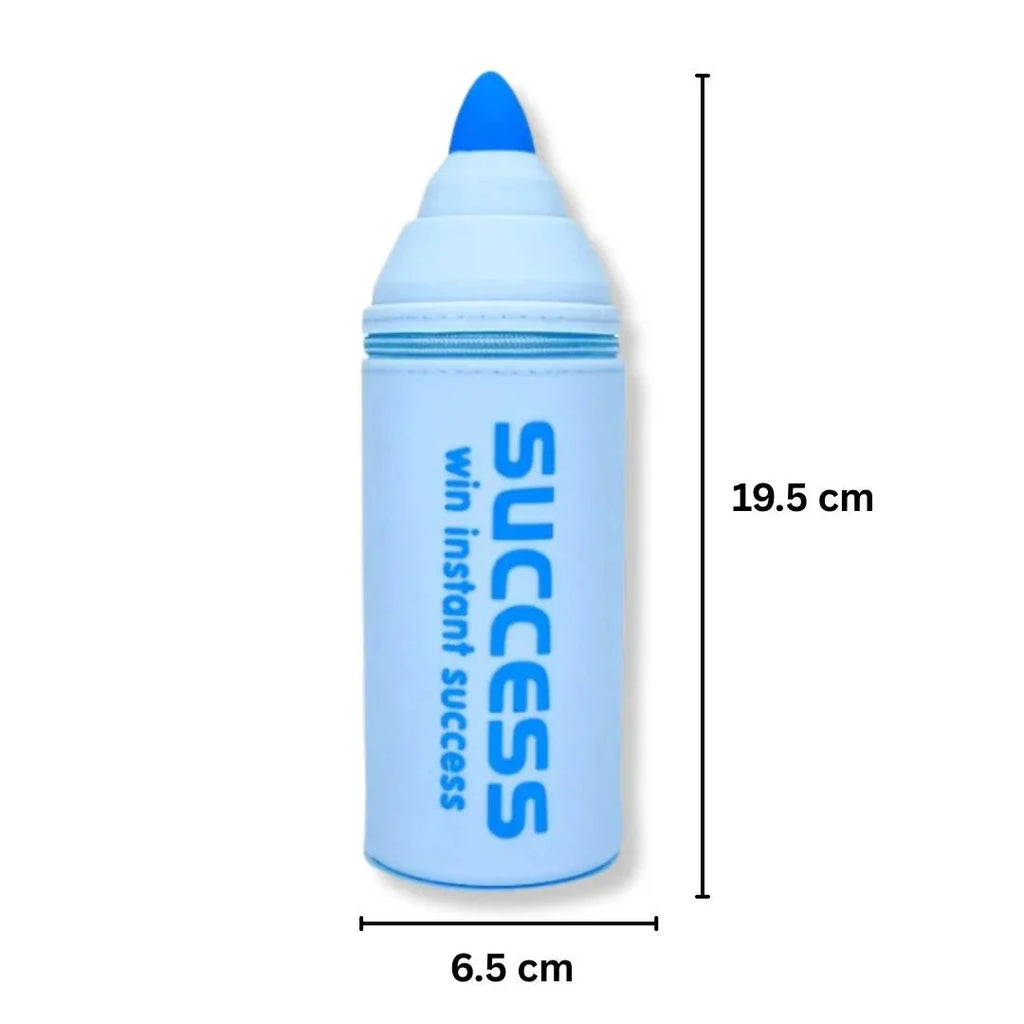Sky Blue Silicone Pencil Pouch – Pencil Shape “Success” Design Multipurpose Zipper Case