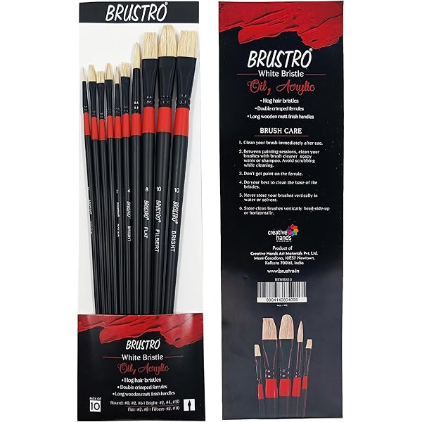 Brustro White Bristle Brush Set of 10 for Oil & Acrylic Painting