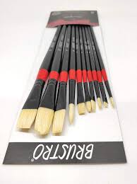 Brustro White Bristle Brush Set of 10 for Oil & Acrylic Painting