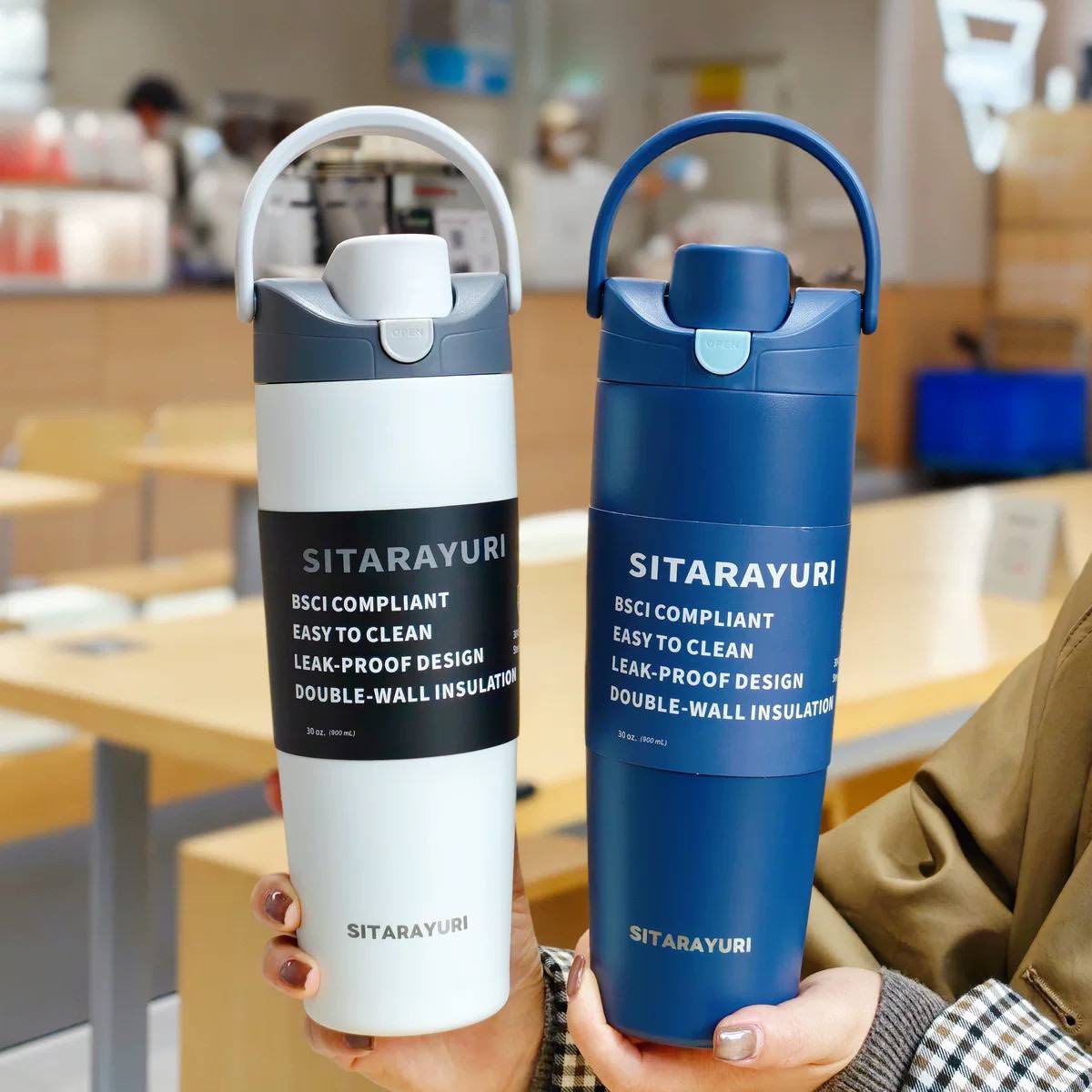 SITARAYURI 900ml Insulated Water Bottle Dual Drink Straw Flask Leakproof
