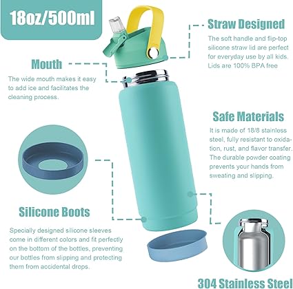 Kids Stainless Steel Insulated Water Bottle with Straw 500ml
